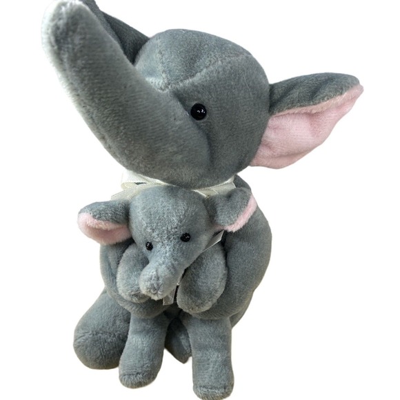 Kids Preferred Cuddle Beans 1997 plush 7" Beanbag Elephant And Baby Gray Vintage - Picture 1 of 10